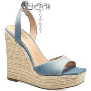 NEW Thalia Sodi Caden Chain Wedges Espadrilles in‎ Denim Ombre Fabric, Size 8.5